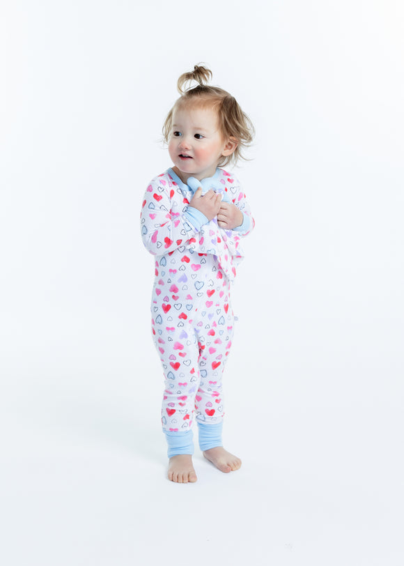Infant Girls Scribble Hearts Zip-Front Coverall Pajama - Sleep On It Kids