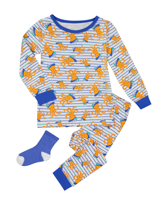 Infant/Toddler Boys Sea Ya! Octopus Snug Fit 2-Piece Pajama Sleep Set With Matching Socks - Sleep On It Kids