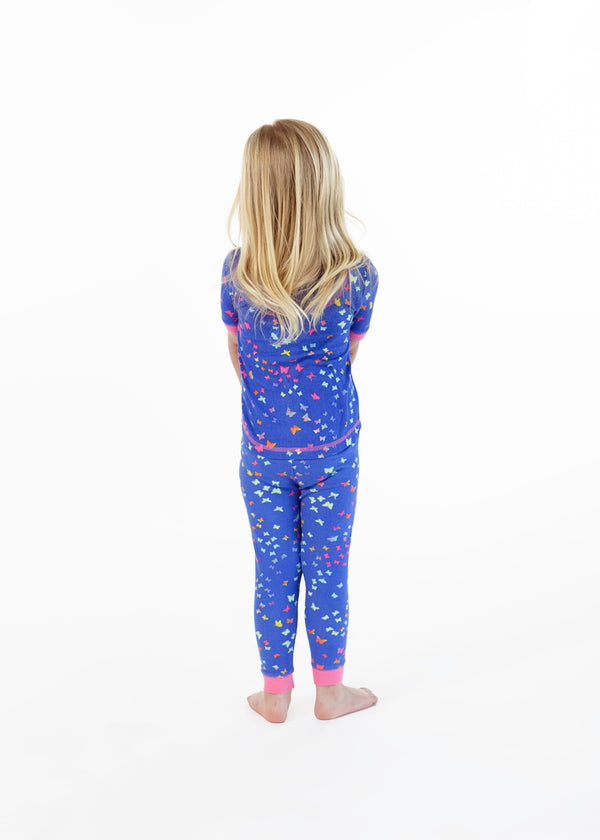 Girls Rainbow Butterfly Snug Fit 2-Piece Pajama Sleep Set - Sleep On It Kids