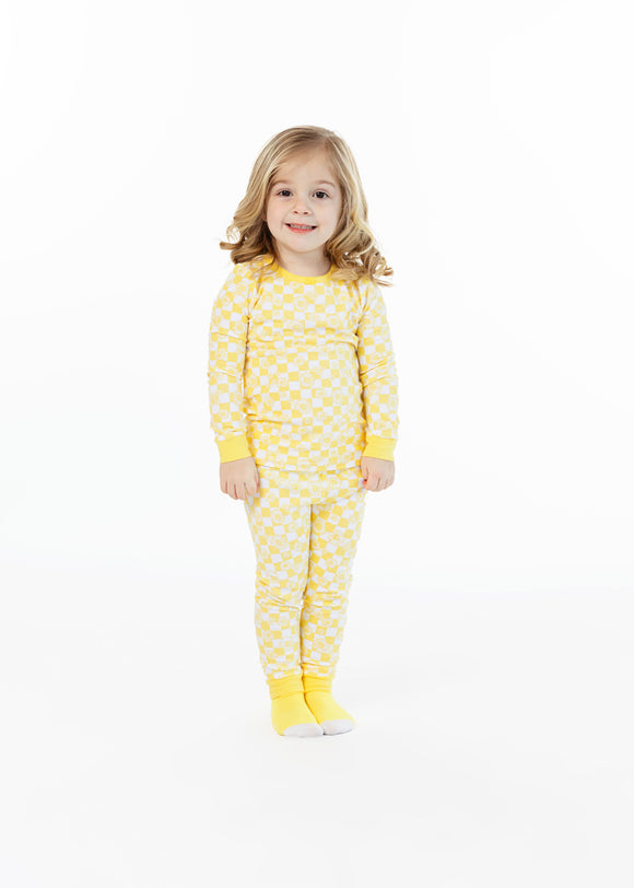 Infant/Toddler Girls Daisy Check Snug Fit 2-Piece Pajama Sleep Set With Matching Socks - Sleep On It Kids