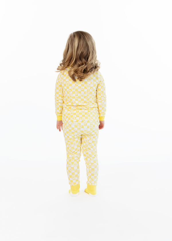 Infant/Toddler Girls Daisy Check Snug Fit 2-Piece Pajama Sleep Set With Matching Socks - Sleep On It Kids