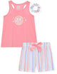 Sleep On It Girls 2-Piece Sleeveless Tank-Top Jersey Pajama Shorts Set with Matching Hair Scrunchie -  Disco - Sleep On It Kids