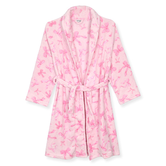 Sleep On It Girls Fleece Robe With Slippers - Pink Bow - Sleep On It Kids
