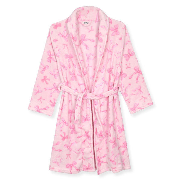 Sleep On It Girls Fleece Robe With Slippers - Pink Bow - Sleep On It Kids