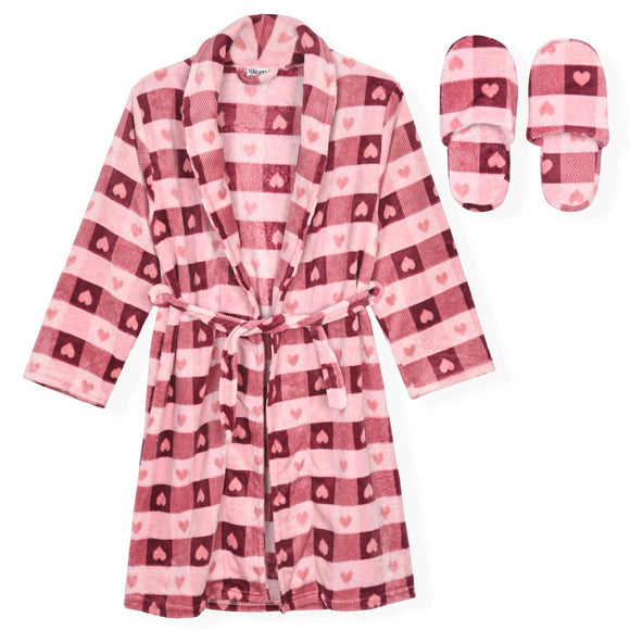 Sleep On It Girls Fleece Robe With Slippers - Red Buffalo - Sleep On It Kids