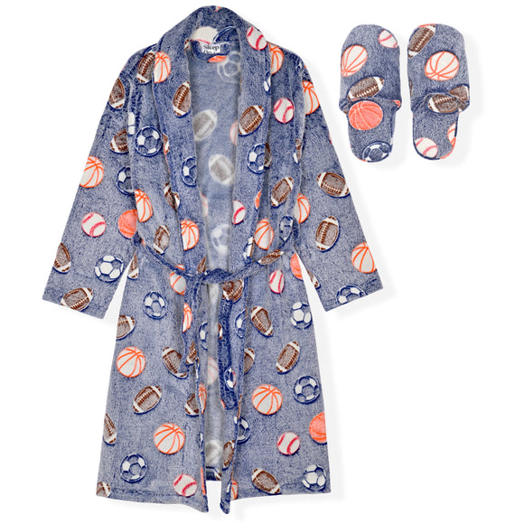 Sleep On It Boys Fleece Robe With Slippers - Navy - Sleep On It Kids