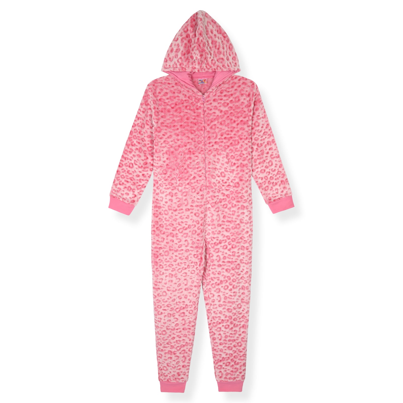 Sleep On It Girls Long-Sleeved Zip-Up Hooded Sleeper Pajama - Pink Leopards - Sleep On It Kids