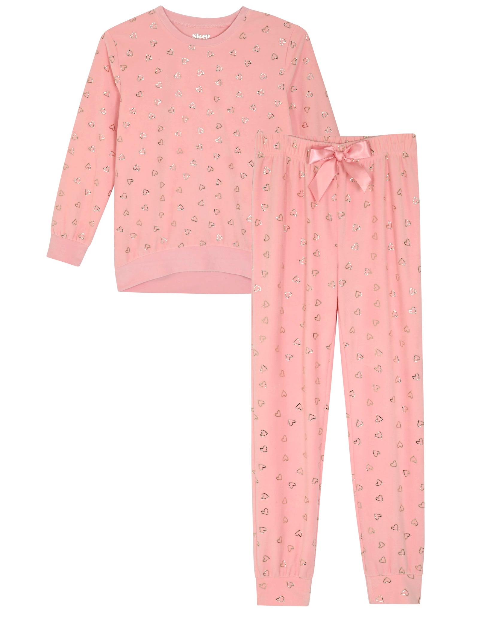 Sleep On It Girls 2-Piece Velour Pajama Pant Sleep Set - Purple Hearts - Sleep On It Kids