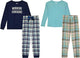Sleep On It Girls 4-Piece Woven Flannel Plaid Pajama Sets - Light Blue and Navy Blue - Sleep On It Kids