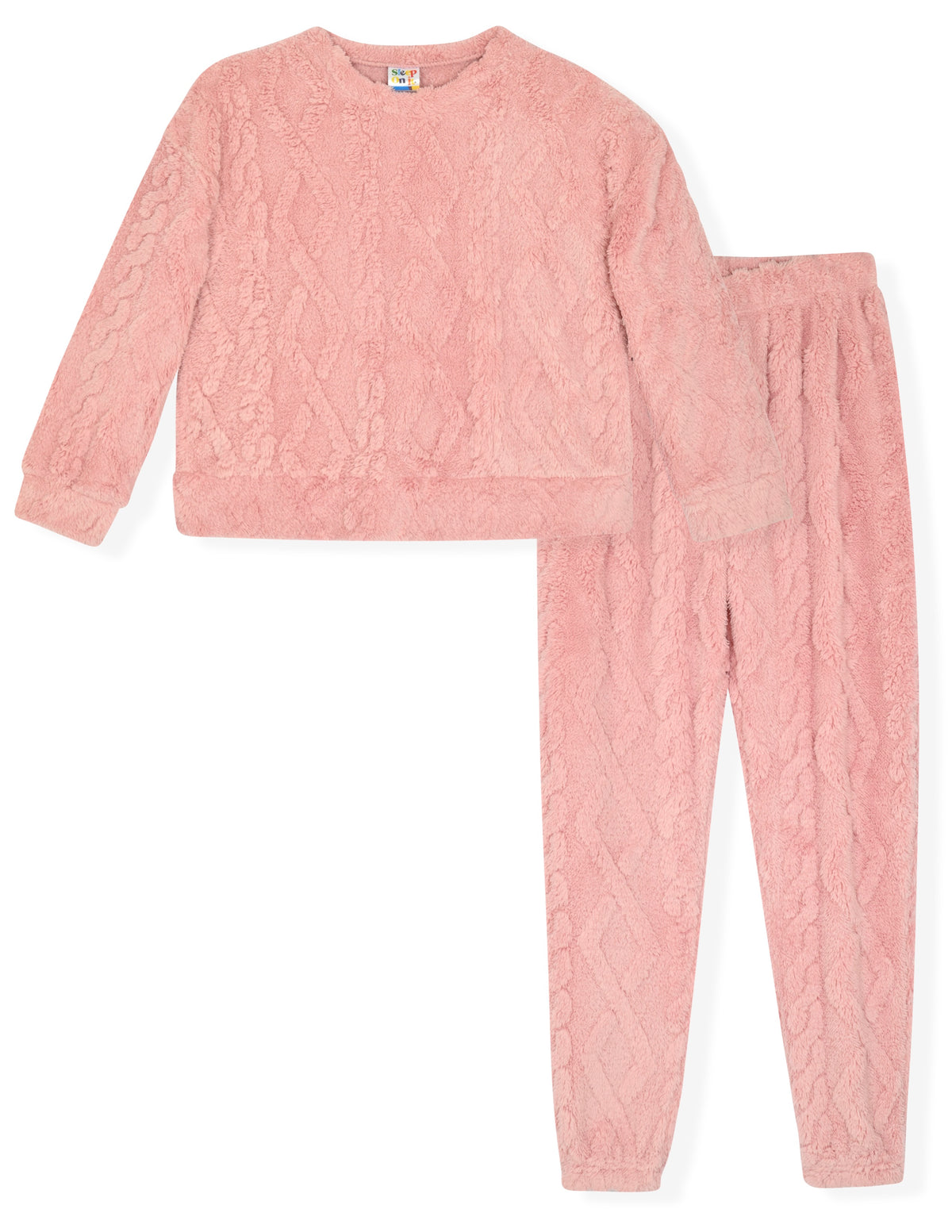 Sleep On It Girls 2-Piece Novelty Furry Fleece Pajama Pant Sleep Set - Cable Knit - Sleep On It Kids