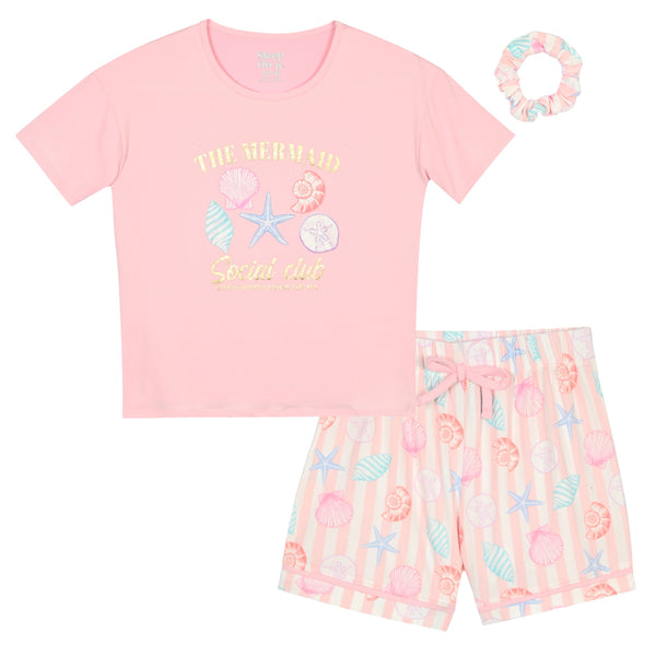 Sleep On It Girls 2pc Jersey Tee & Shorts Pajama Set - Mermaid - Sleep On It Kids