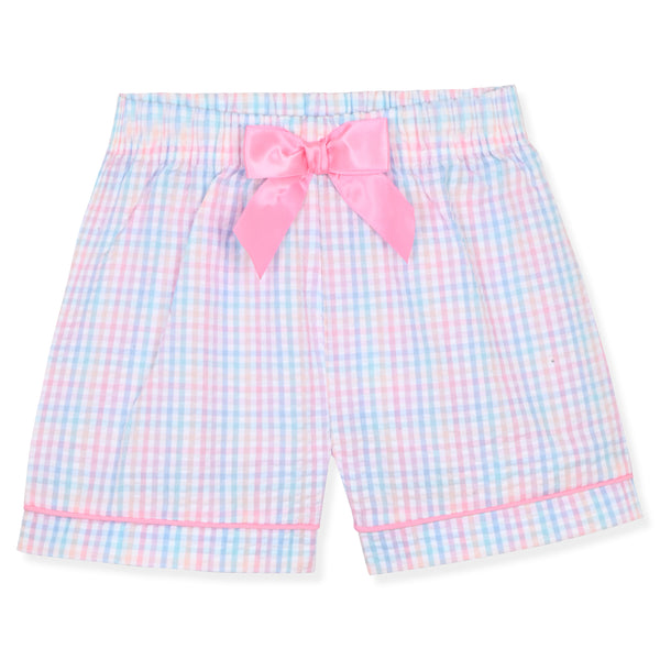 Sleep On It Girls Seersucker Coat Front Pajama Short Set - Plaid - Sleep On It Kids