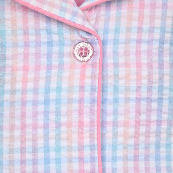 Sleep On It Girls Seersucker Coat Front Pajama Short Set - Plaid - Sleep On It Kids