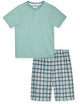 Boys 2-Piece Short-Sleeve Jersey Pajama Printed Shorts Set- Plaid. - Sleep On It Kids