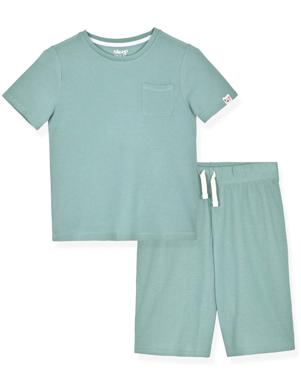 Boys 2-Piece Short-Sleeve Textured Knit Pajama Shorts Set. - Sleep On It Kids