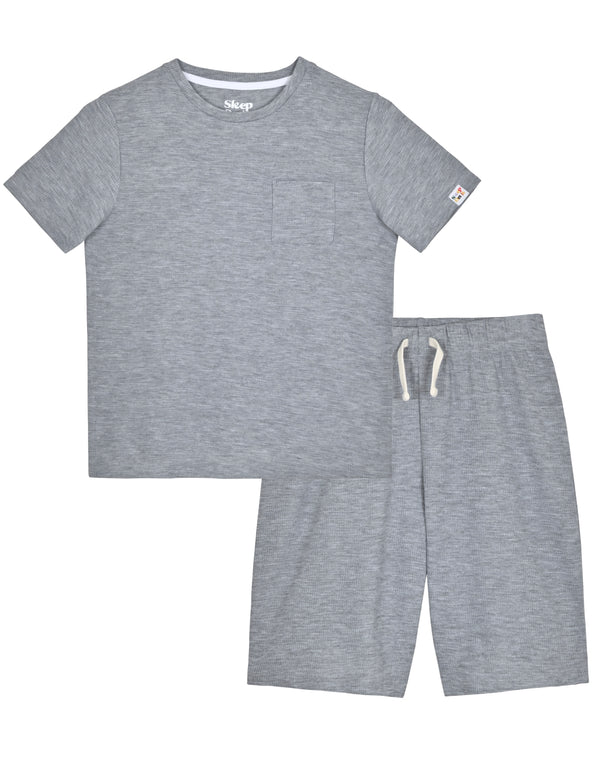 Boys 2-Piece Short-Sleeve Textured Pajama Shorts Set. - Sleep On It Kids