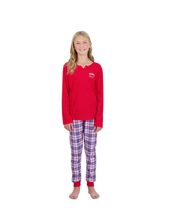 2-Piece Brushed Jersey Pajama Set - Snuggle, Red & Pink Pajama Set for Girls - Sleep On It Kids