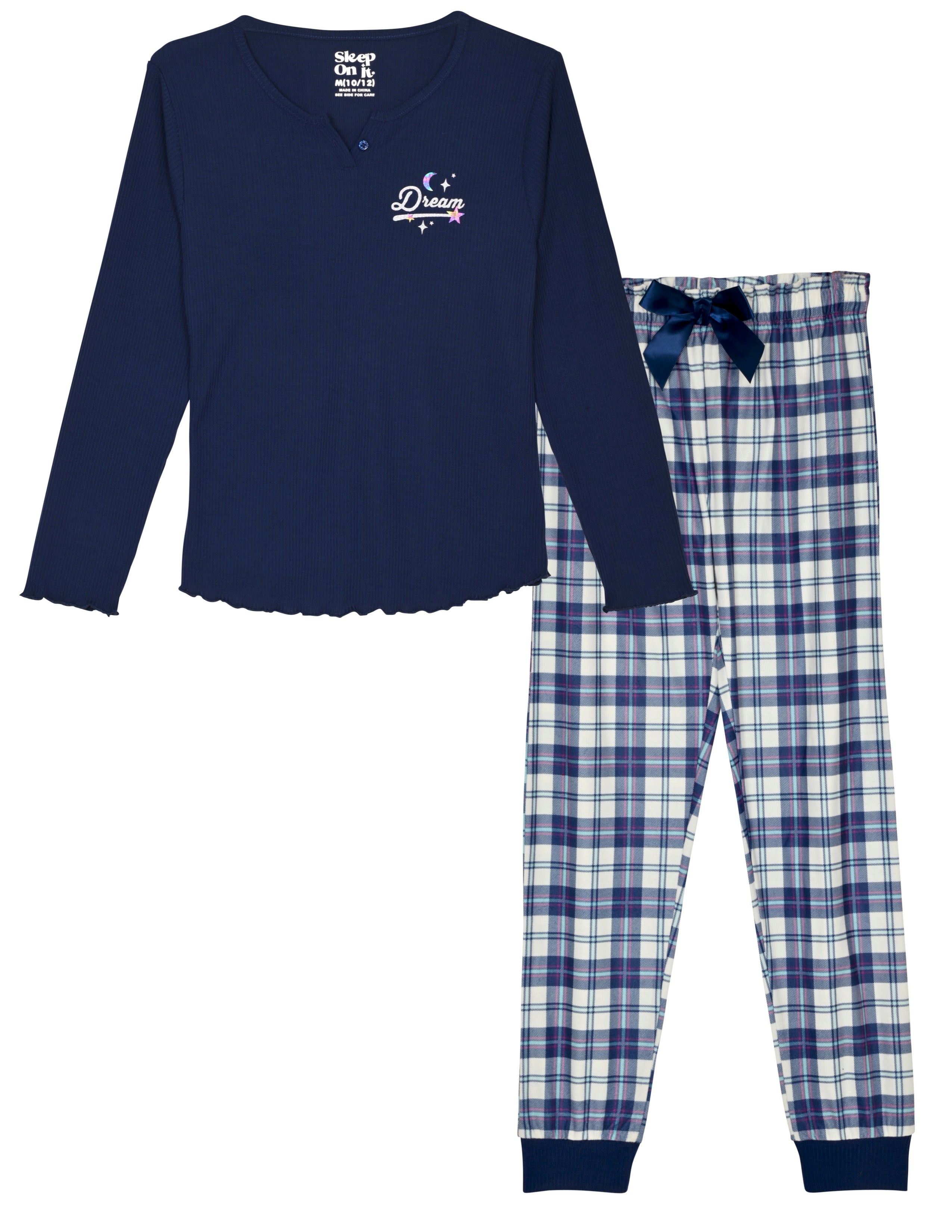 Sleep On It Girls Brushed Jersey 2-Piece Button-Front Coat Pajama Set with  Matching Scrunchie - Jersey Plaid - Multicolored, Size: S (7/8) 