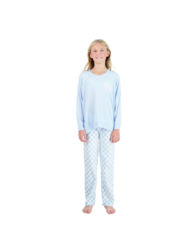 Girls 2-Piece Fleece Pajama Sets- Great Day, Blue & White Pajama Set for Girls - Sleep On It Kids