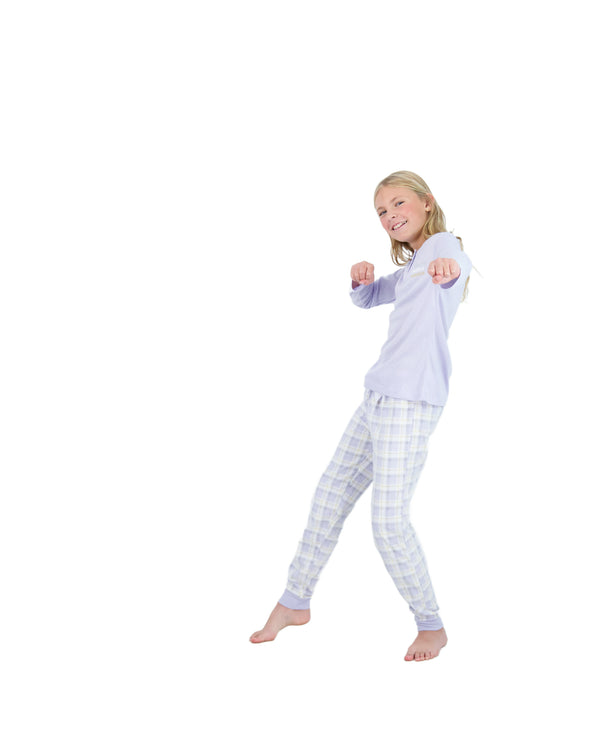 Sleep On It Girls 2-Piece Fleece Pajama Sets- Plaid, Purple & White Pajama Set for Girls - Sleep On It Kids
