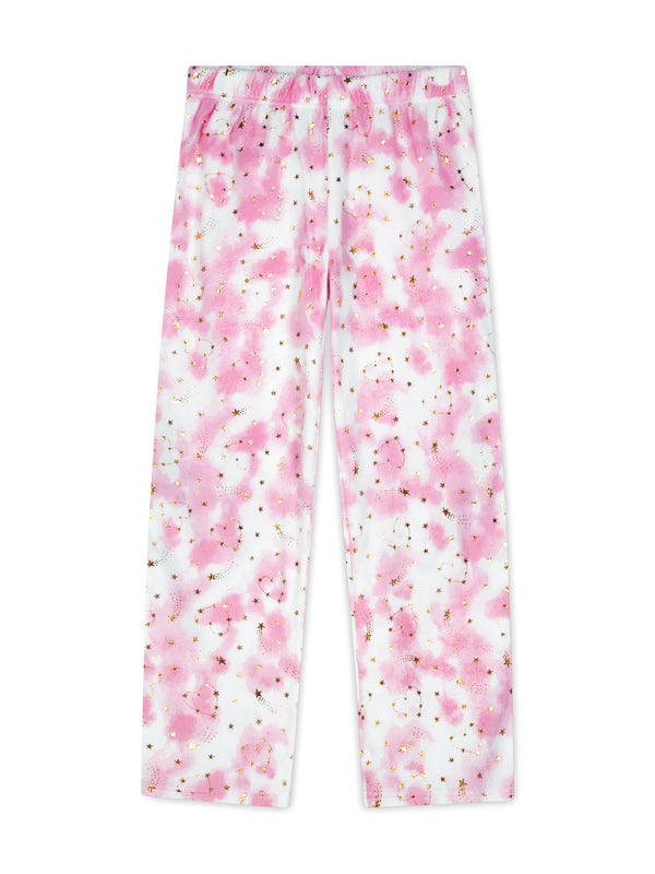 Girls 2-Piece Fleece Button-Front Coat Pajama Set- Hearts, with Matching Scrunchie, Pink Girls Pajama Set - Sleep On It Kids