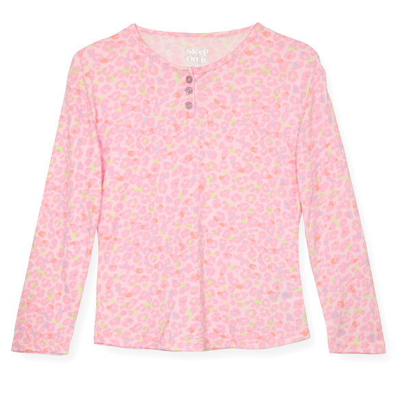 Girls 2-Piece Hacci Pajama Set- Leopard, Pink Pajama Set for Girls with Matching Scrunchie - Sleep On It Kids