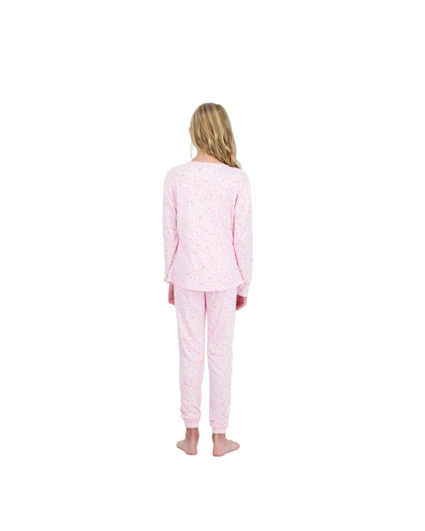 Girls 2-Piece Hacci Pajama Set- Leopard, Pink Pajama Set for Girls with Matching Scrunchie - Sleep On It Kids