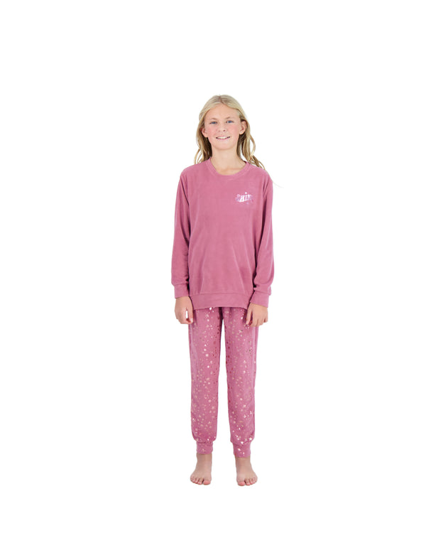 Girls 2-Piece Velour Pajama Set- Shine, Berry Girls Pajama Set - Sleep On It Kids