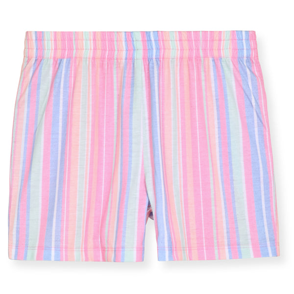 Girls 2-Piece Short-Sleeve Jersey Pajama Shorts Set with Matching Hair Scrunchie- Donut Disturb. - Sleep On It Kids