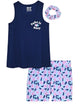 Girls 2-Piece Sleeveless Tank-Top Jersey Pajama Shorts Set with Hair Scrunchie- Take It Easy. - Sleep On It Kids