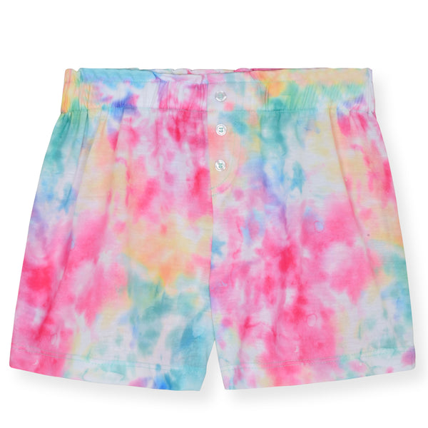Girls 2-Piece Ribbed-Knit Tank Boxer Shorts Pajama Set with Hair Scrunchie- Tie Dye - Sleep On It Kids