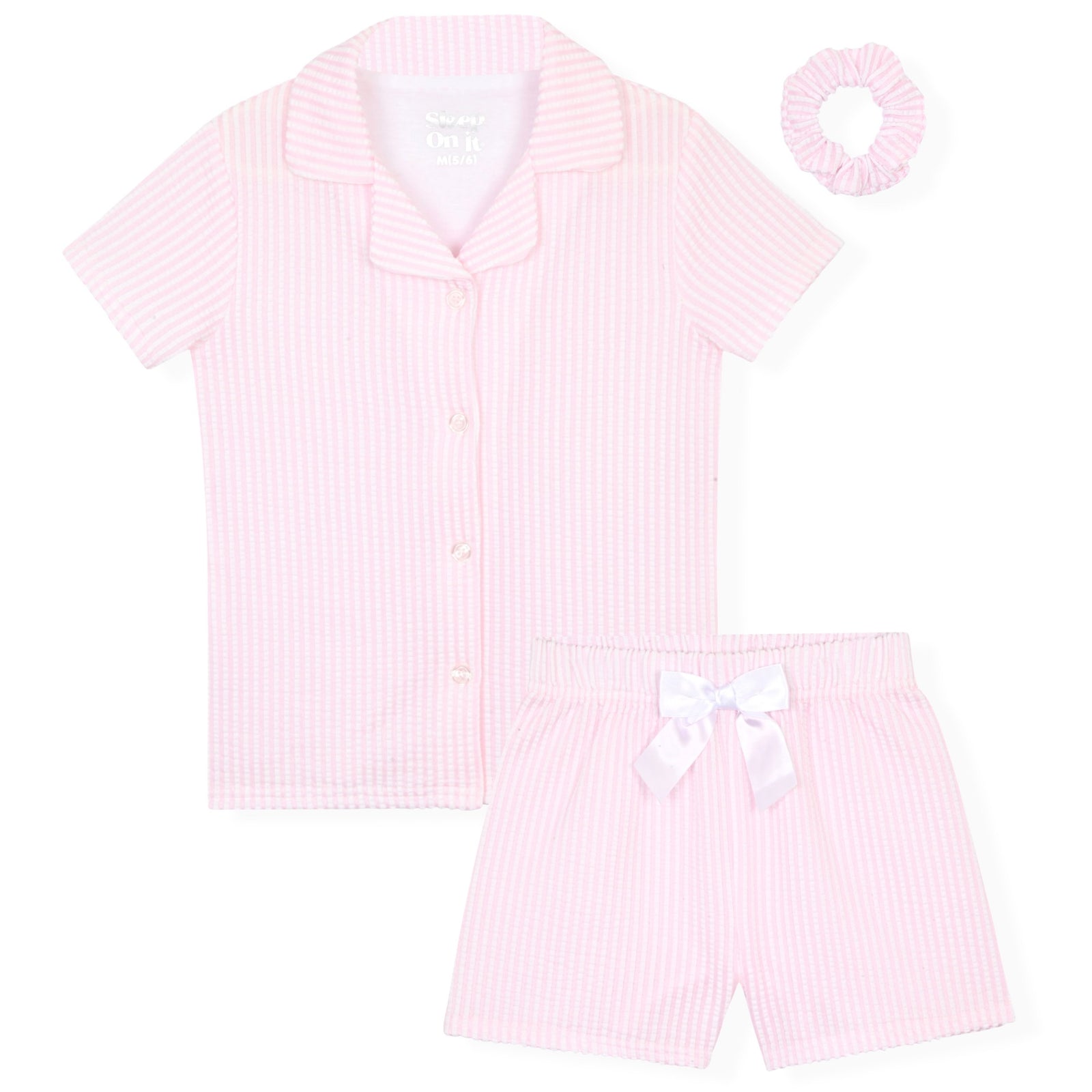 Sleep On It Girls Seersucker Coat Front Pajama Short Set - Stripe - Sleep On It Kids