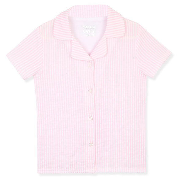 Sleep On It Girls Seersucker Coat Front Pajama Short Set - Stripe - Sleep On It Kids