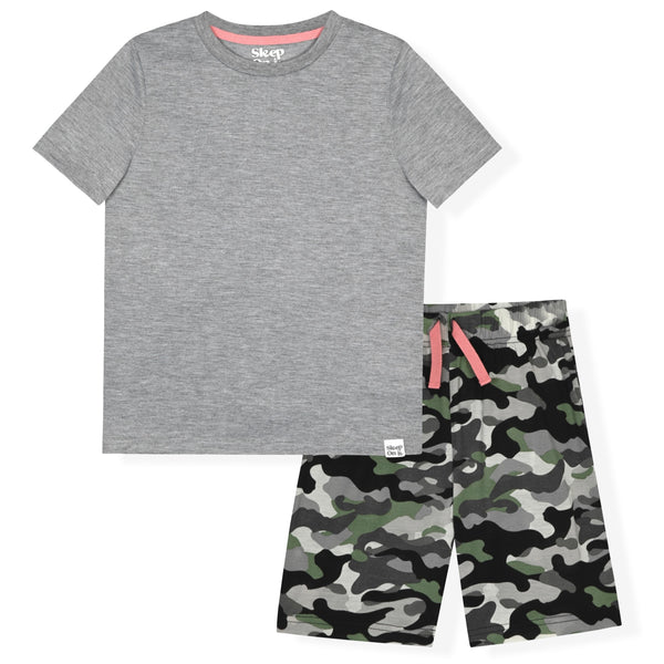 Sleep On It Boys Printed Bottom Pajama Shorts Set - Camo - Sleep On It Kids