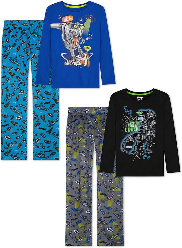 Sleep On It Boys 4-Piece Flannel Fleece Pajama Sets - Black and Blue - Sleep On It Kids