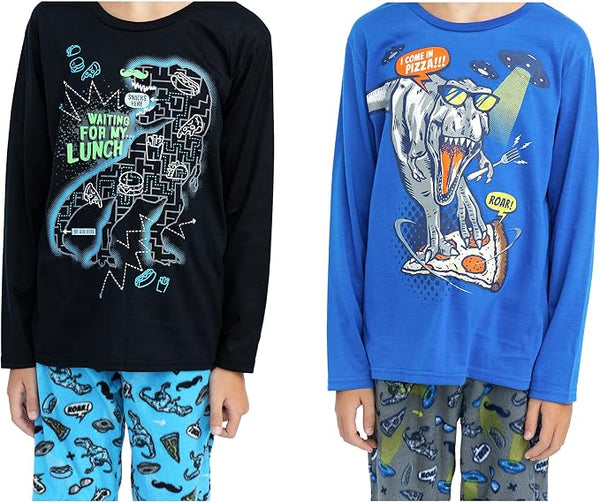 Sleep On It Boys 4-Piece Flannel Fleece Pajama Sets - Black and Blue - Sleep On It Kids