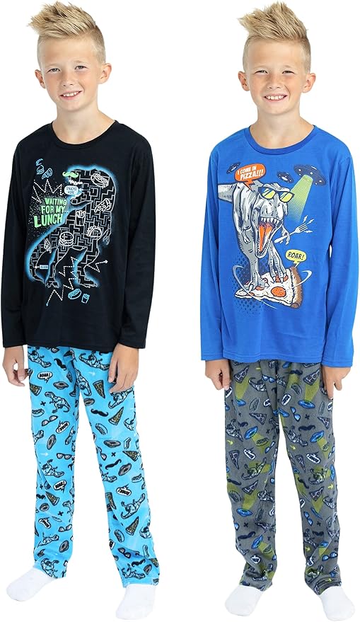 Sleep On It Boys 4-Piece Flannel Fleece Pajama Sets - Black and Blue - Sleep On It Kids