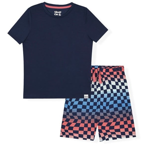 Sleep On It Boys Printed Bottom Pajama Shorts Set - Checkerboard - Sleep On It Kids