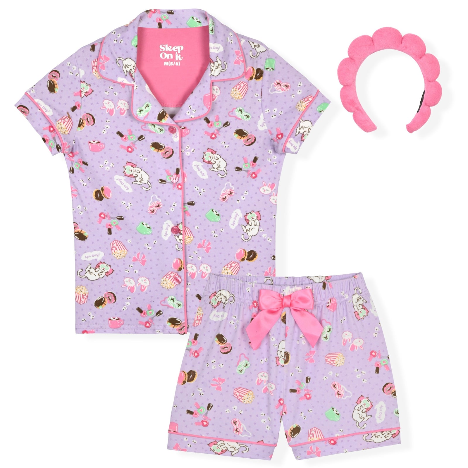 Sleep On It Girls Yummy Jersey Coat Front Pajama Short Set - Spa - Sleep On It Kids