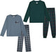 Sleep On It Boys 4-Piece Long Sleeve Pajama Set with Fleece Plaid Pants-Green and Grey - Sleep On It Kids