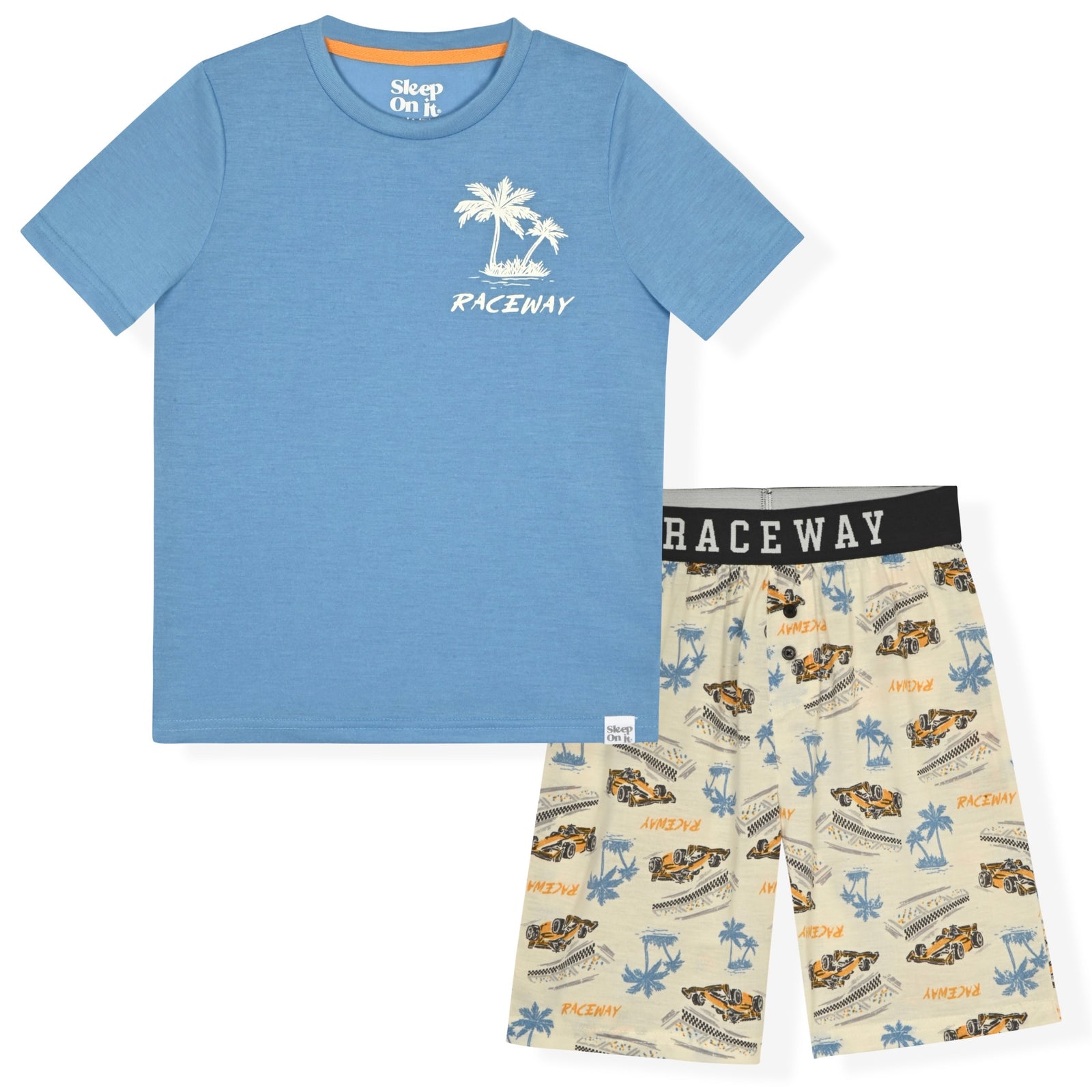 Sleep On It Boys 2-Piece Jersey Pajama Shorts Set - Racing - Sleep On It Kids