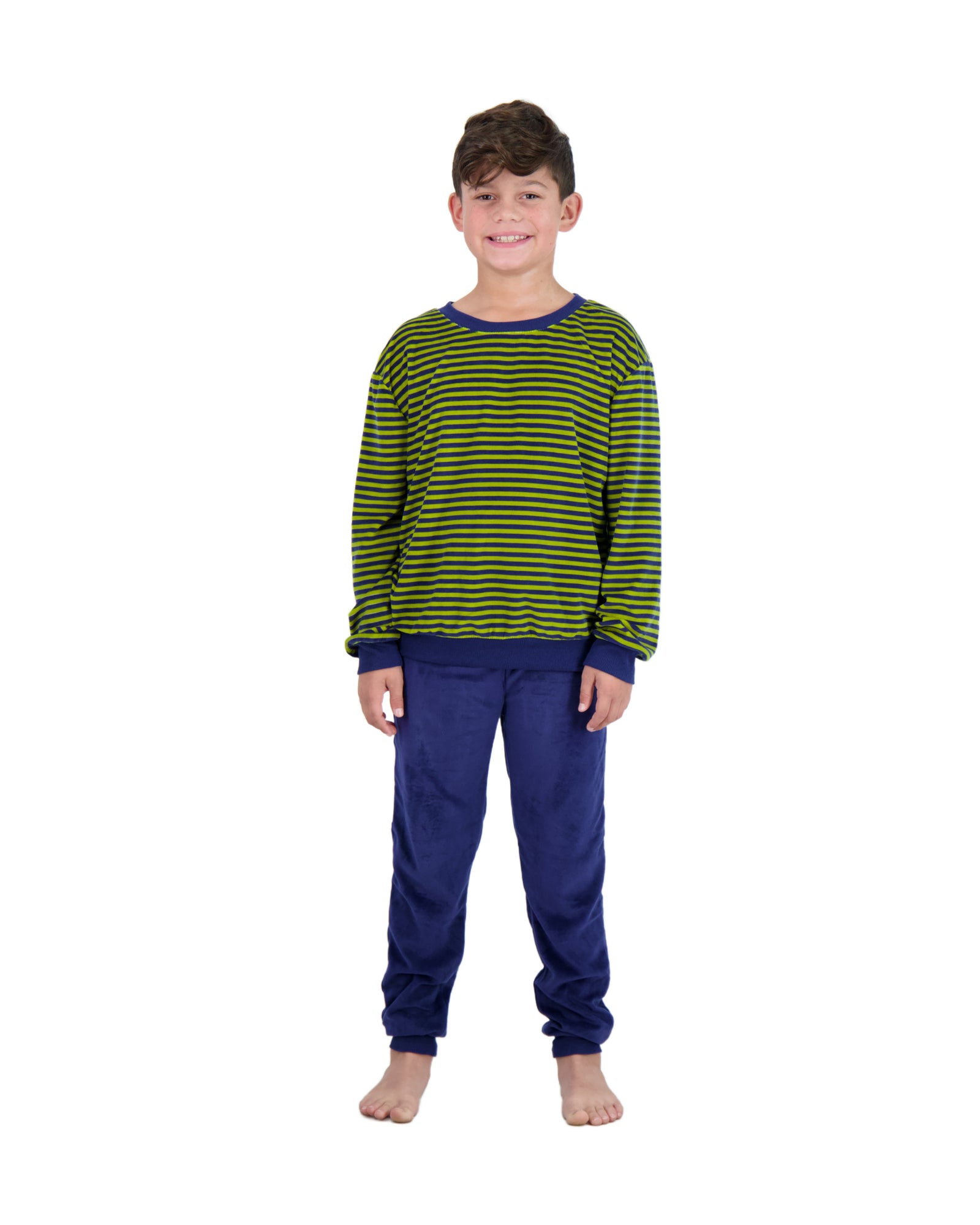 2-Piece Boys Velour Pajama Sets- Stripes, Green & Blue Pajama Sets for Toddlers & Boys - Sleep On It Kids