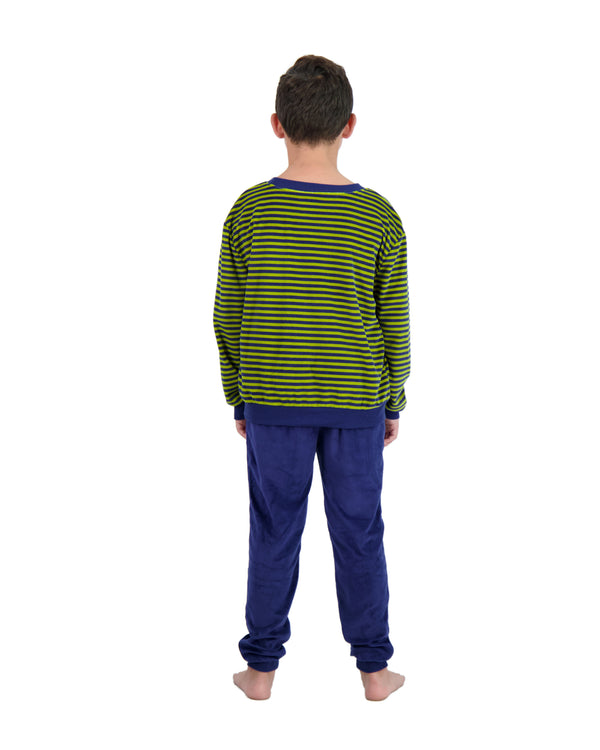 2-Piece Boys Velour Pajama Sets- Stripes, Green & Blue Pajama Sets for Toddlers & Boys - Sleep On It Kids