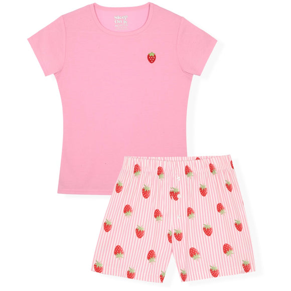 Sleep On It Girls Boxer Shorts PJ Set - Strawberry - Sleep On It Kids