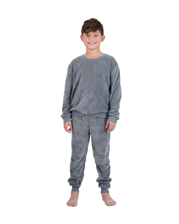 2-Boys Piece Velour Pajama Sets- Stars, Gray Pajama Sets for Toddlers and Boys - Sleep On It Kids
