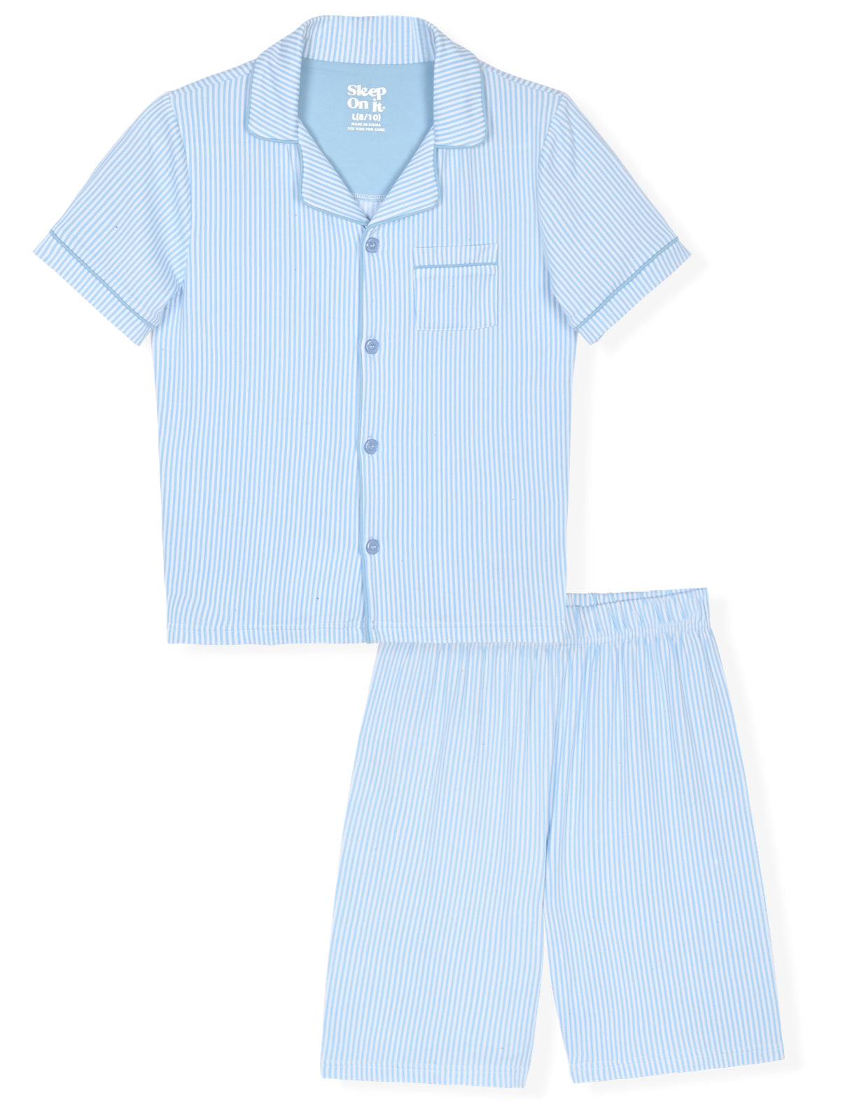 Sleep On It Boys 2-Piece Milky Jersey Short-Sleeve Button Down Coat Pajama Set -  Stripe , 3T - Sleep On It Kids