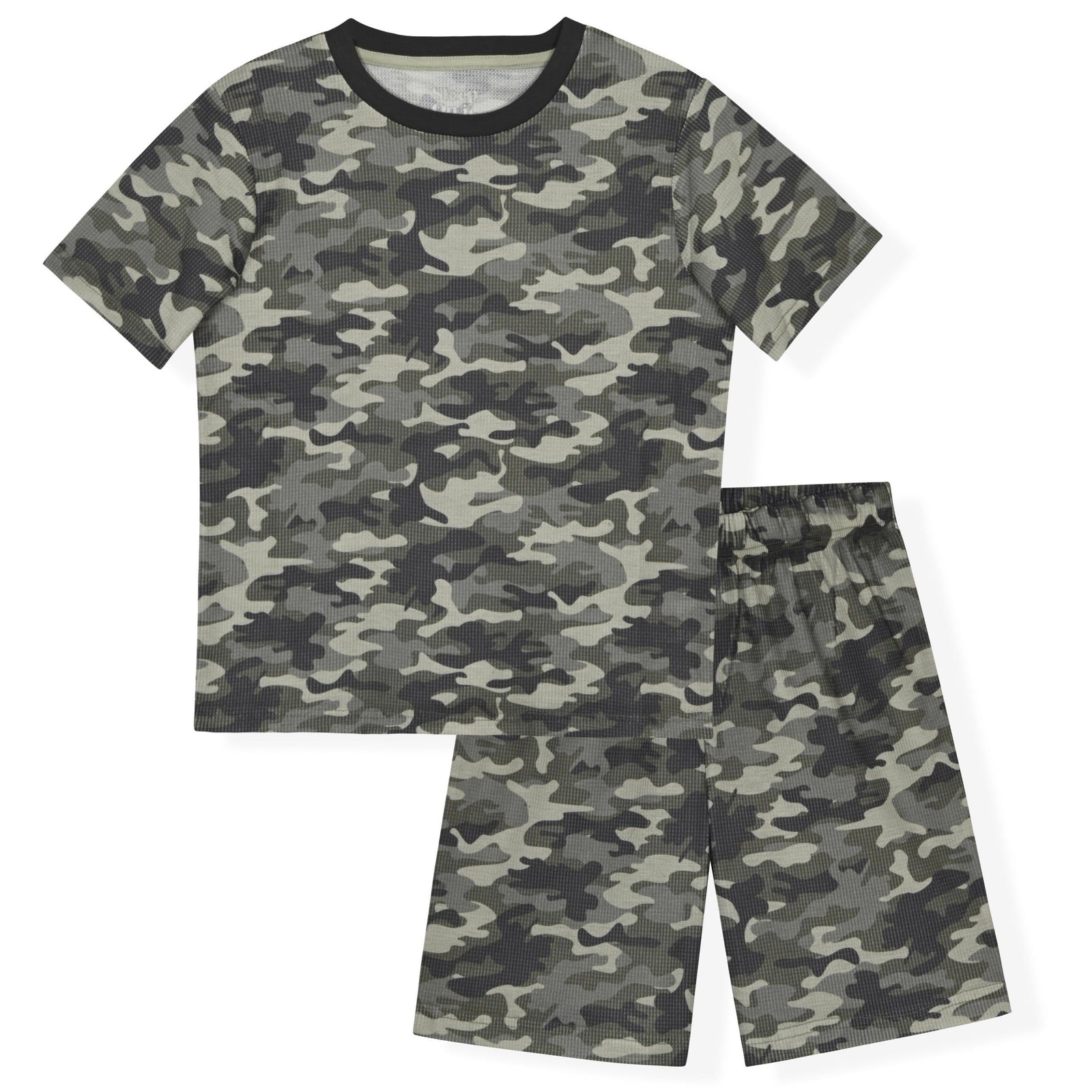 Sleep On It Boys 2Pc Waffle Thermal Pajama Shorts Set - Camo - Sleep On It Kids