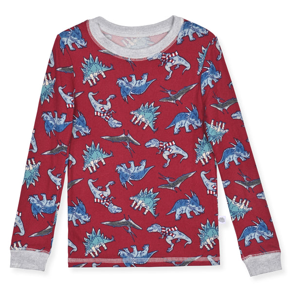 Sleep On It Boys Snuggle Jersey Tight Fit Set with Matching Socks- Burgundy Dinosaur - Sleep On It Kids