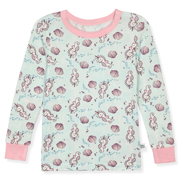 Sleep On It Girls 4Pc Bamboo Snug Fit Pajama Set, Aqua - Sleep On It Kids