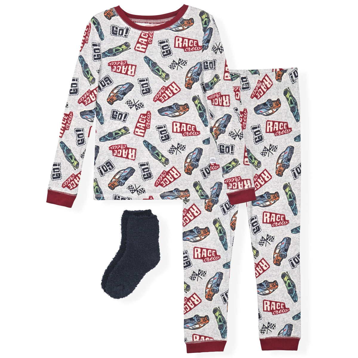 Sleep On It Boys Snuggle Jersey Tight Fit Set with Matching Socks - Gray, 4 - Sleep On It Kids